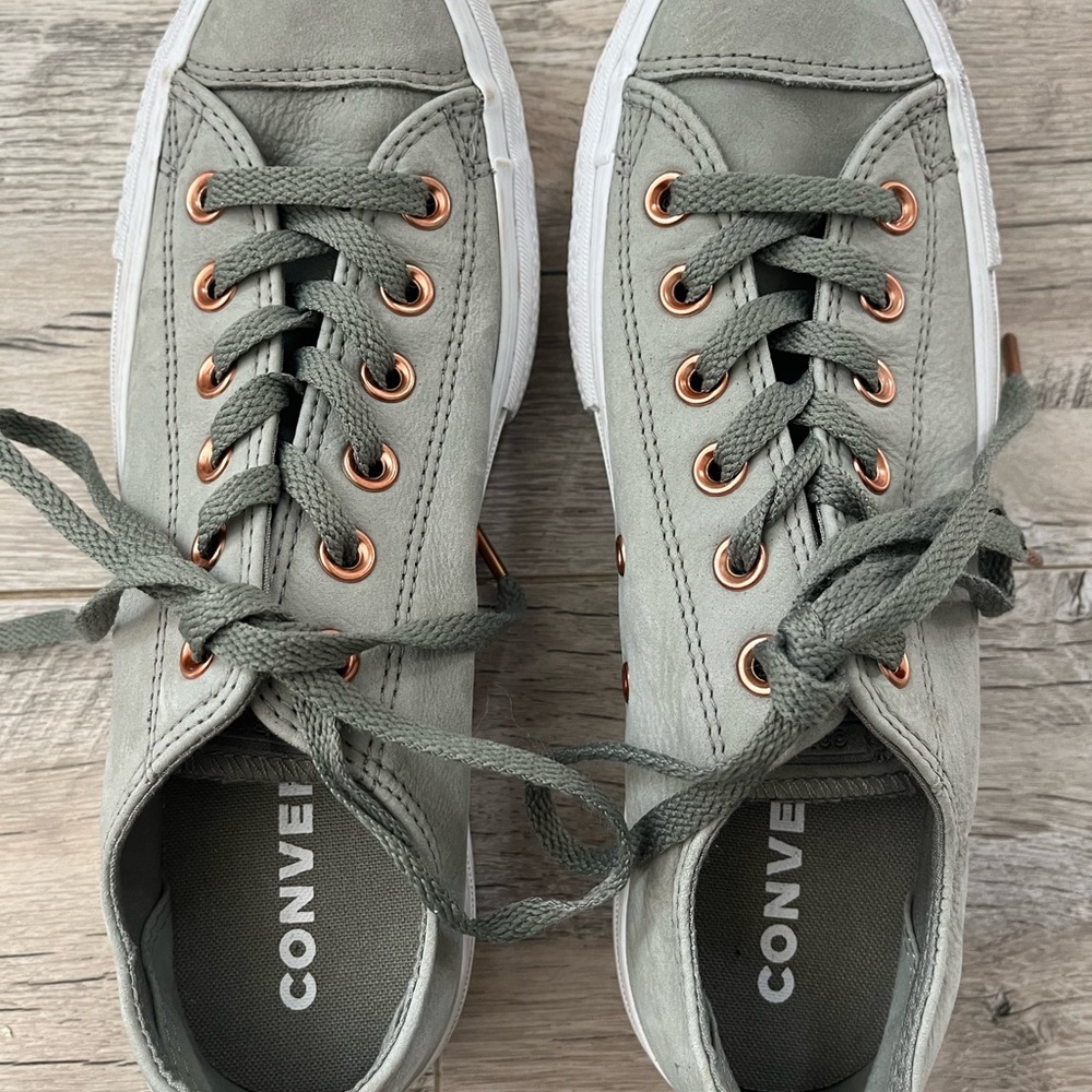 Converse Low Top Sneakers in Sage Green with Silver Eyelets